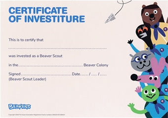 Beaver investiture certificates (pack of 10)